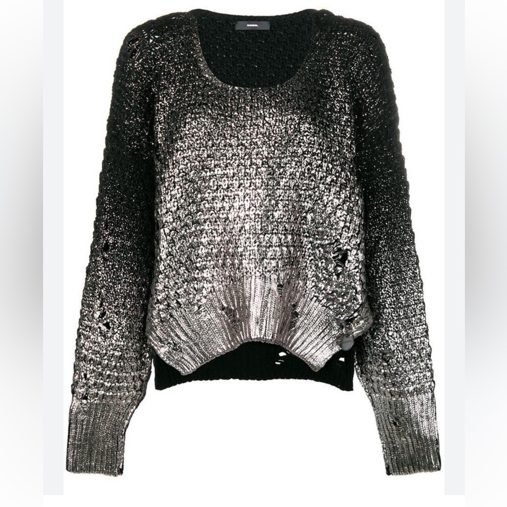 Diesel women’s metallic M-clok foil print chunky sweater size small